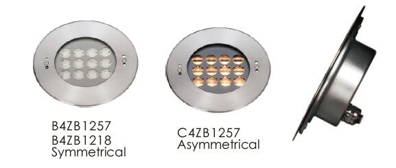 C4ZB1257 C4ZB1218 45 ° / 35 ° Asymetryczne wpuszczane podwodne oświetlenie basenowe LED IP68 Wodoodporny 1