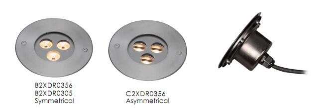 C2XDR0356, C2XDR0305 3 * 1W lub 2W Asymetryczne oświetlenie LED Inground Uplight wykonane ze stali nierdzewnej SUS 316 1