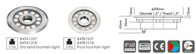 B4TB1257 B4TB1218 12 * 2W Centralne wysuwane oświetlenie fontanny basenowej LED o średnicy śr. Osłona przednia 182 mm IP68 wodoodporna 0