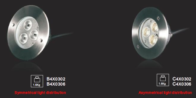 B4X0302 B4X0306 3 * 2 W lub 3 W LED Podwodne oświetlenie basenowe 7 W lub 9 W i 10 stopni Kąt świecenia 0