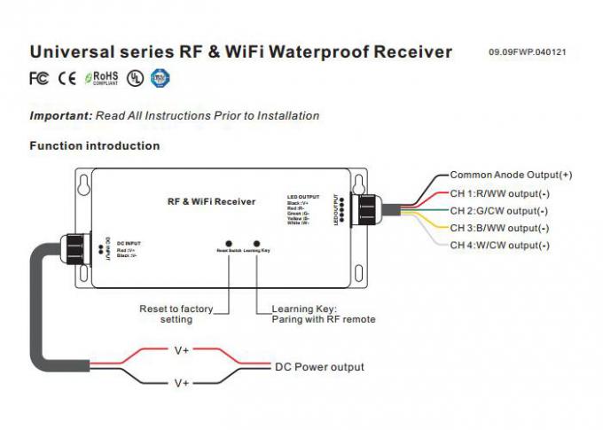 Kontroler LED RF i WiFi RGBW 4 kanały Wyjście CV lub CC 5 lat gwarancji 0