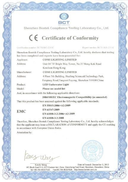 Chiny COMI LIGHTING LIMITED Certyfikaty